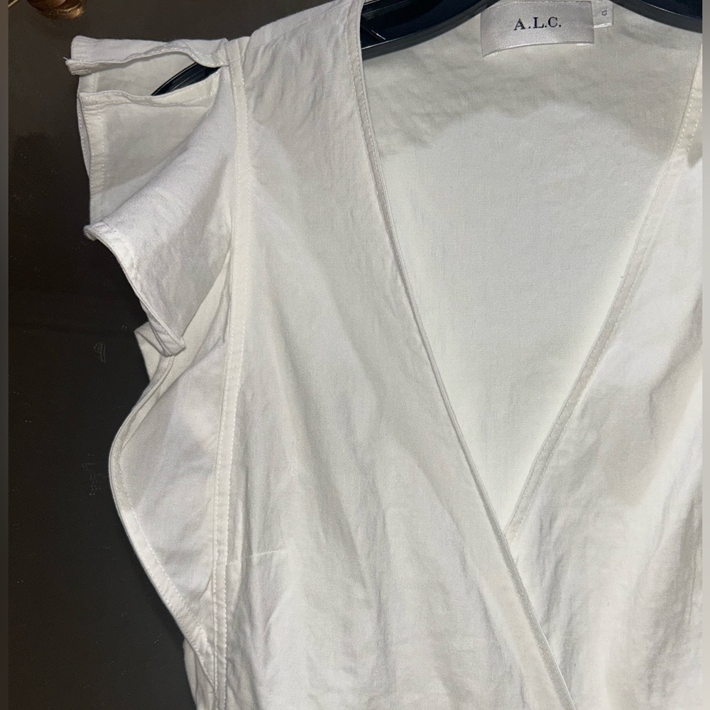 A.L.C. Linen White Tie Front Wrap Dress, Size 0 - Picture 3 of 5